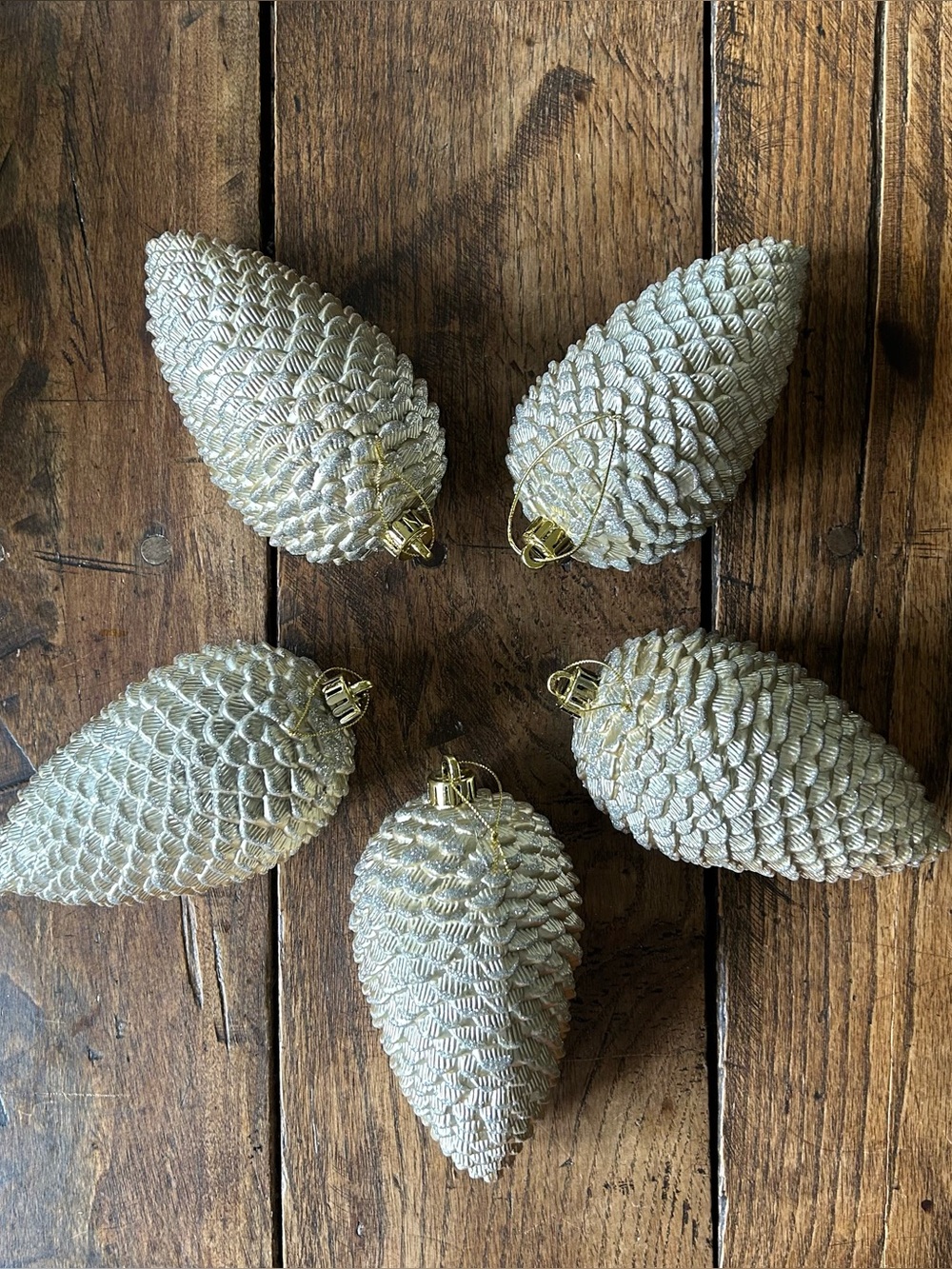 5 gold shatterproof pinecone ornaments